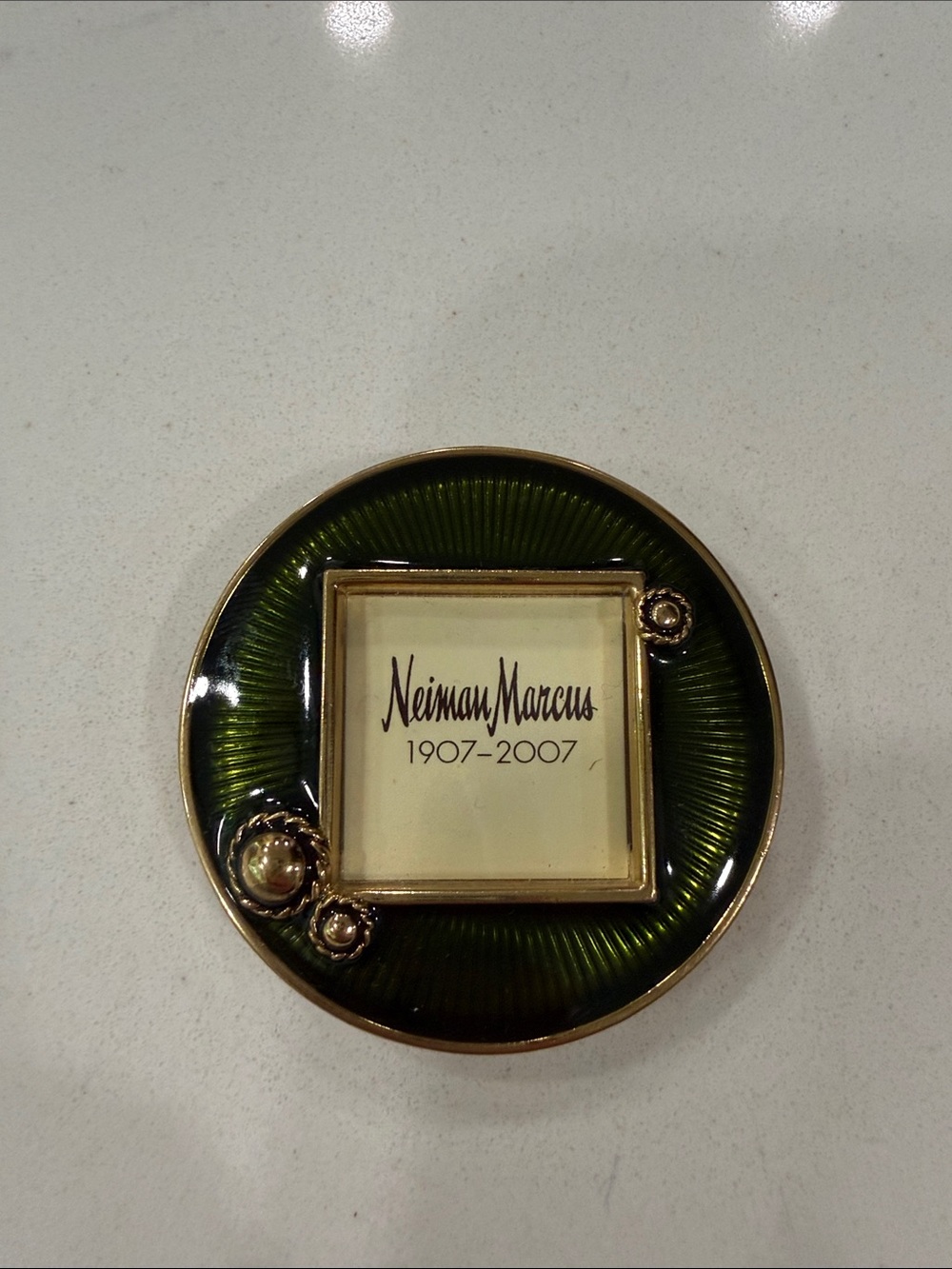 Neiman Marcus - Jay Strongwater - Green and Gold Round Enamel Brooch